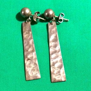 Vintage 80’s Hammered Sterling Silver ball post rectangle dangle earrings